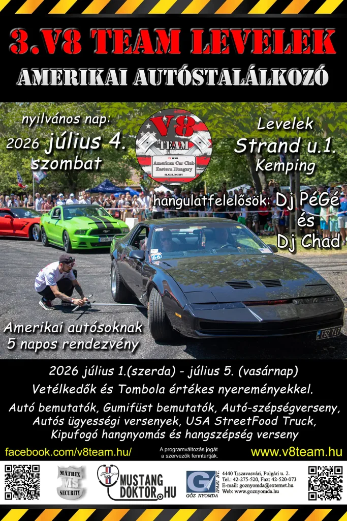 3. V8 Team Amerikai autóstalálkozó Levelek 2026 július 1.-5.