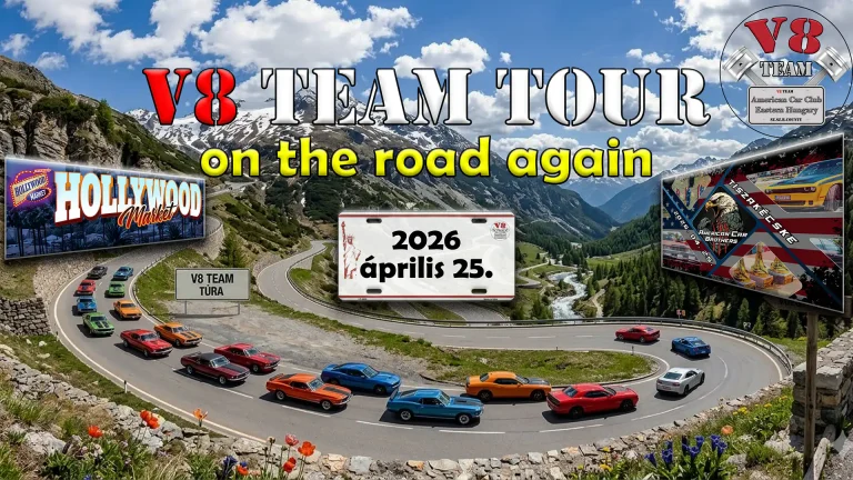 V8 Team áprilisi túra,Tiszakécske, american car brothers, hollywood madness, hollywood market